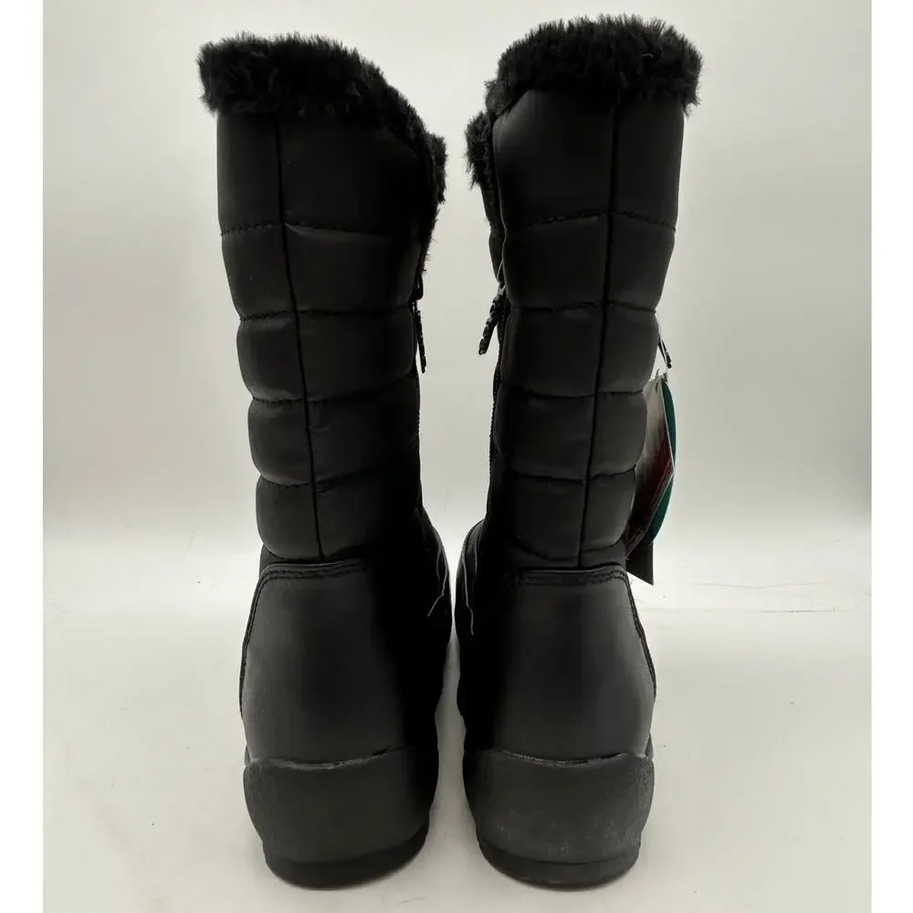 New Totes Jennifer Black Waterproof Winter Snow Boots Women's Size 6W Faux Fur